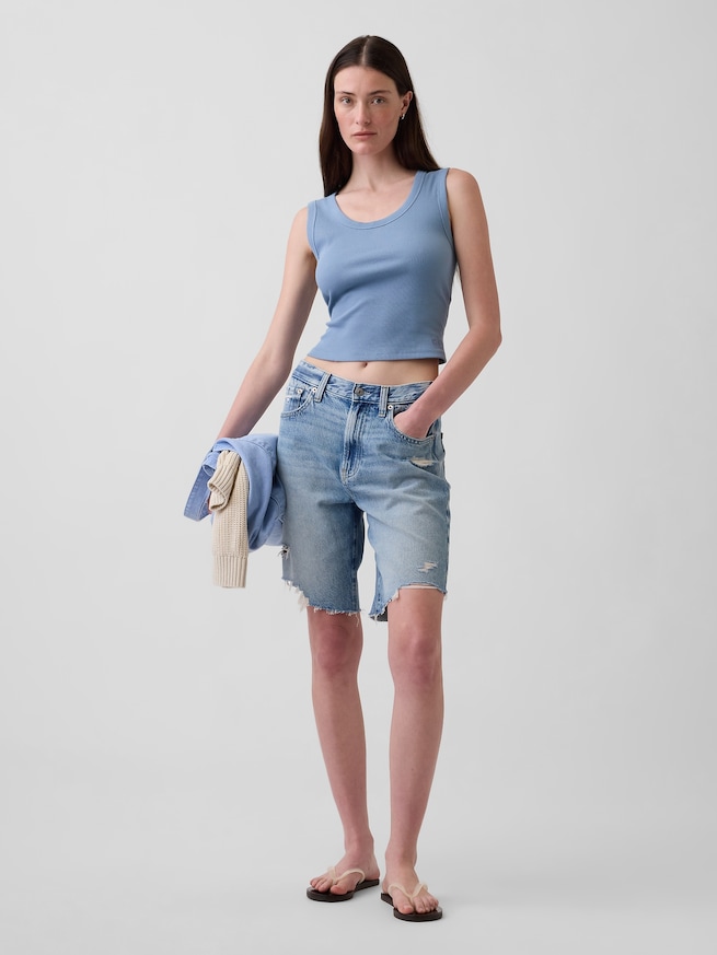 リブ クロップド スクープネック タンクトップ-1