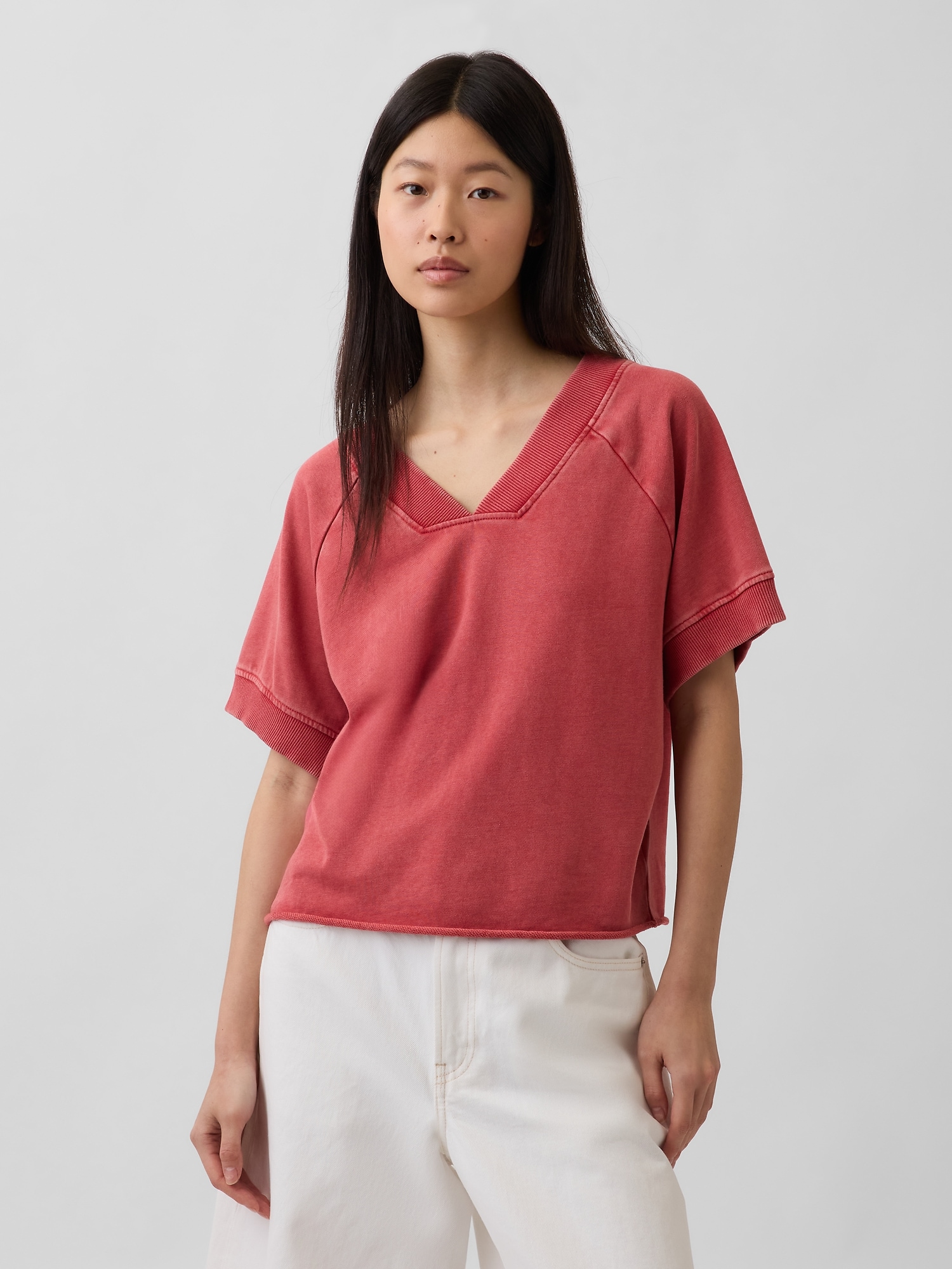 French Terry Oversized V-Neck Sweatshirt