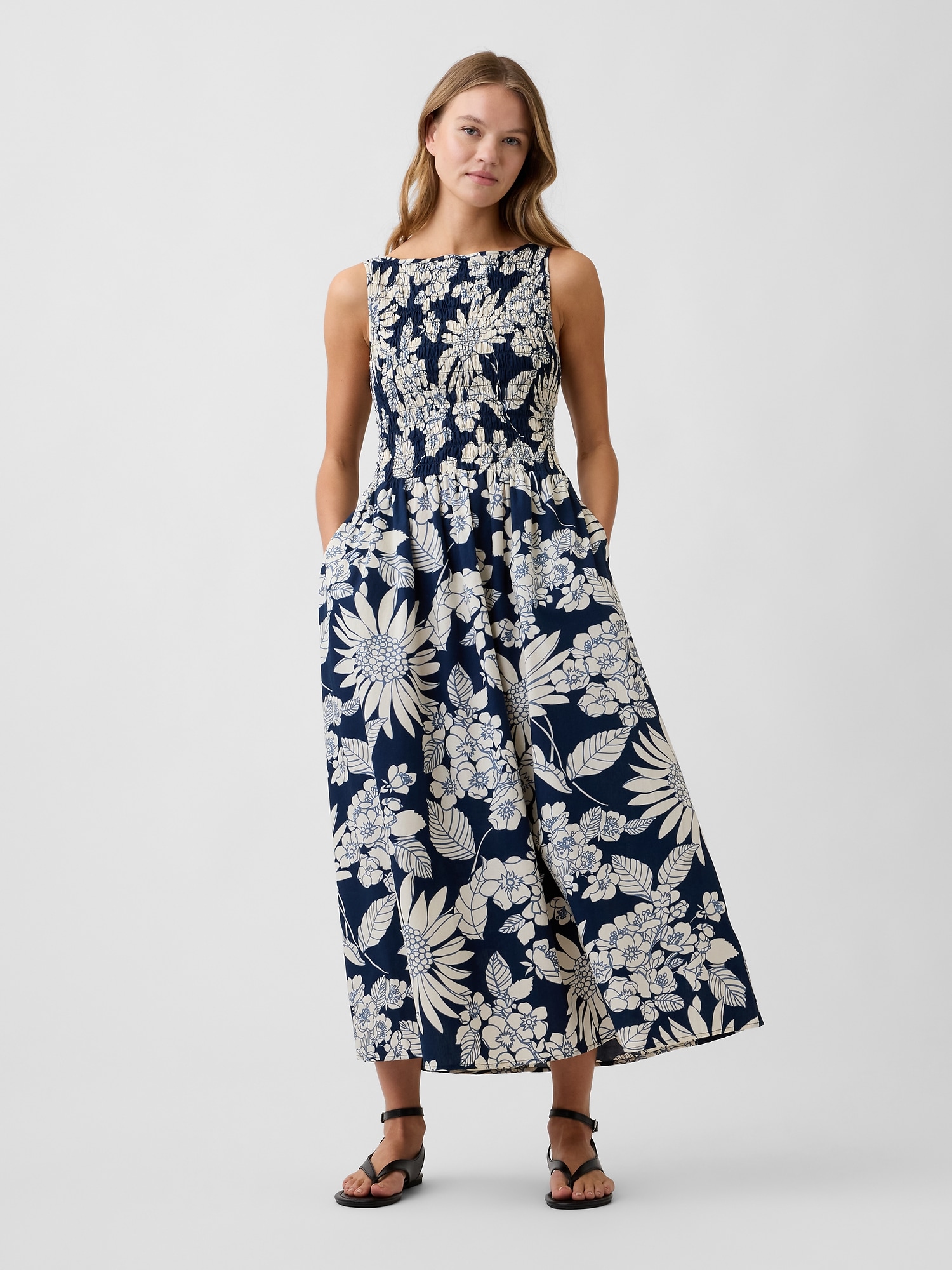 Smocked Boatneck Maxi Dress