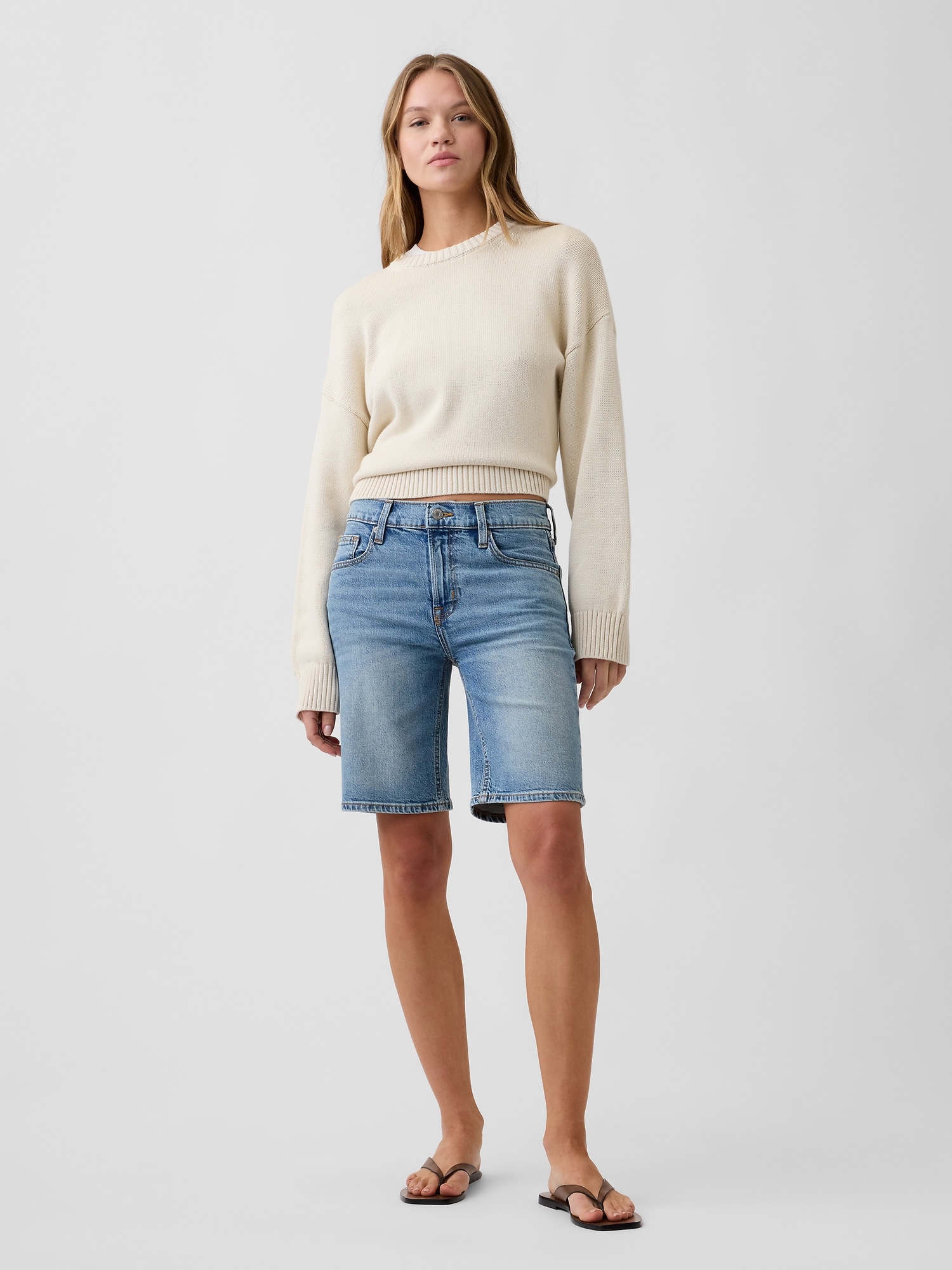 9" Mid Rise Soft Denim Bermuda Shorts