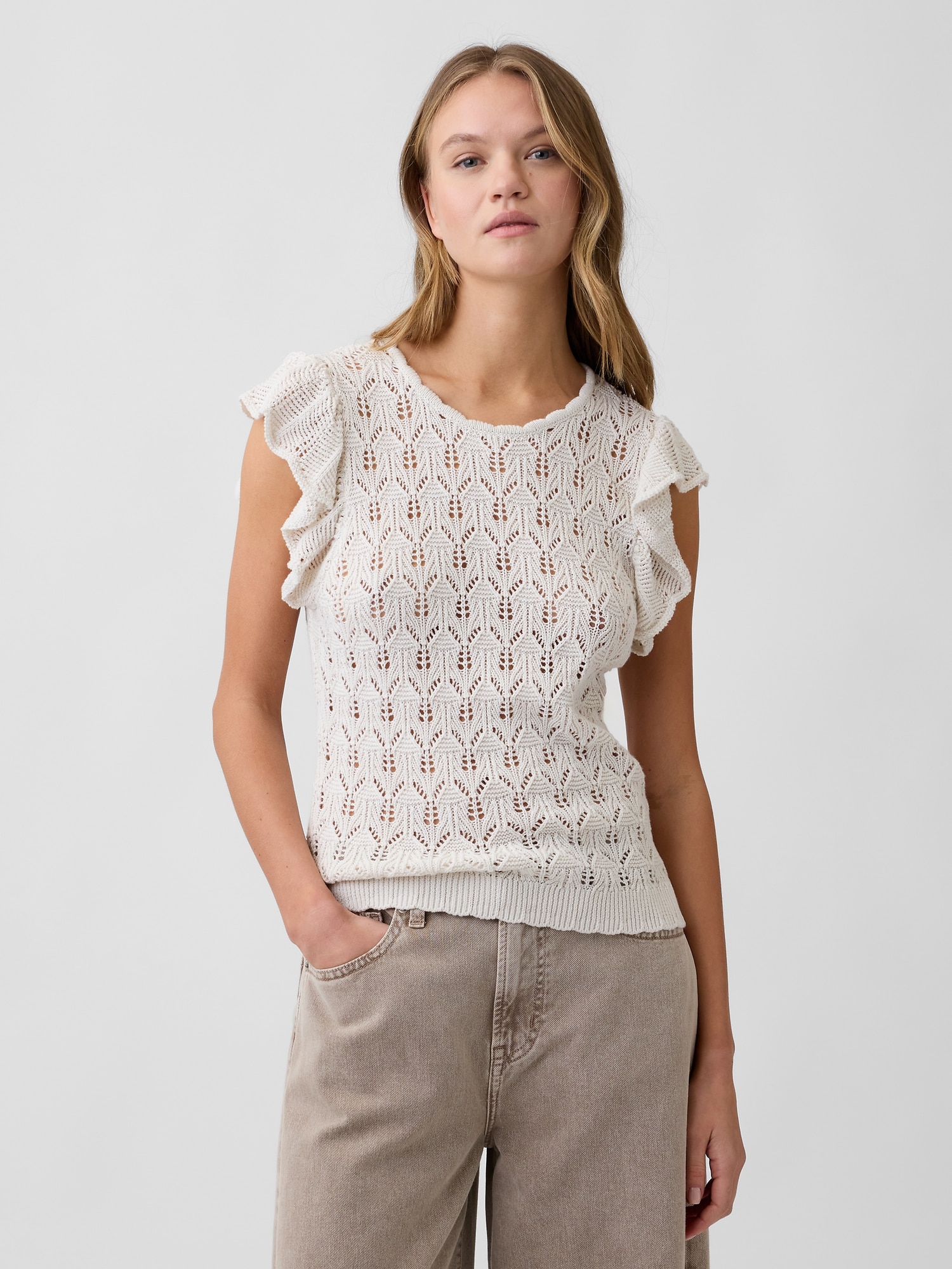 Crochet Flutter Sleeve Top