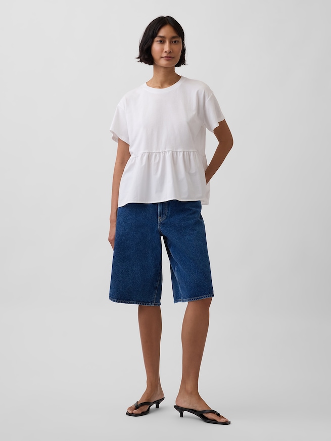 オーガニックコットン オーバーサイズ ミックスメディア ティアードTシャツ-1