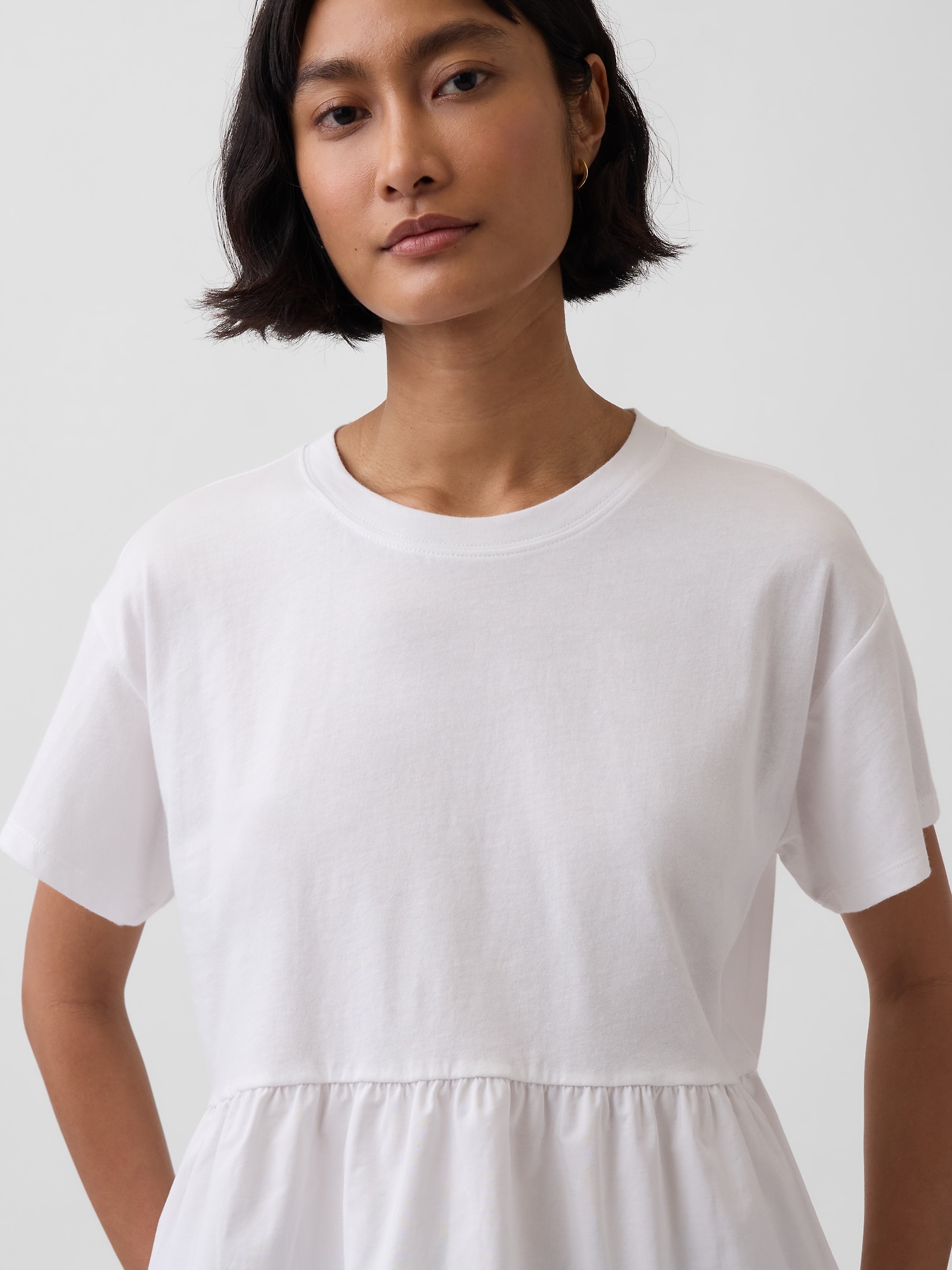 オーガニックコットン オーバーサイズ ミックスメディア ティアードTシャツ-3