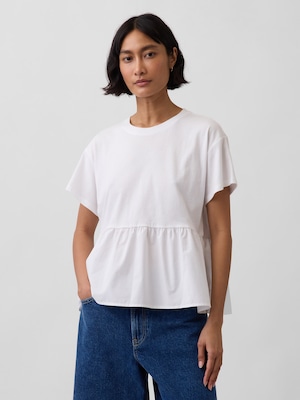 オーガニックコットン オーバーサイズ ミックスメディア ティアードTシャツ