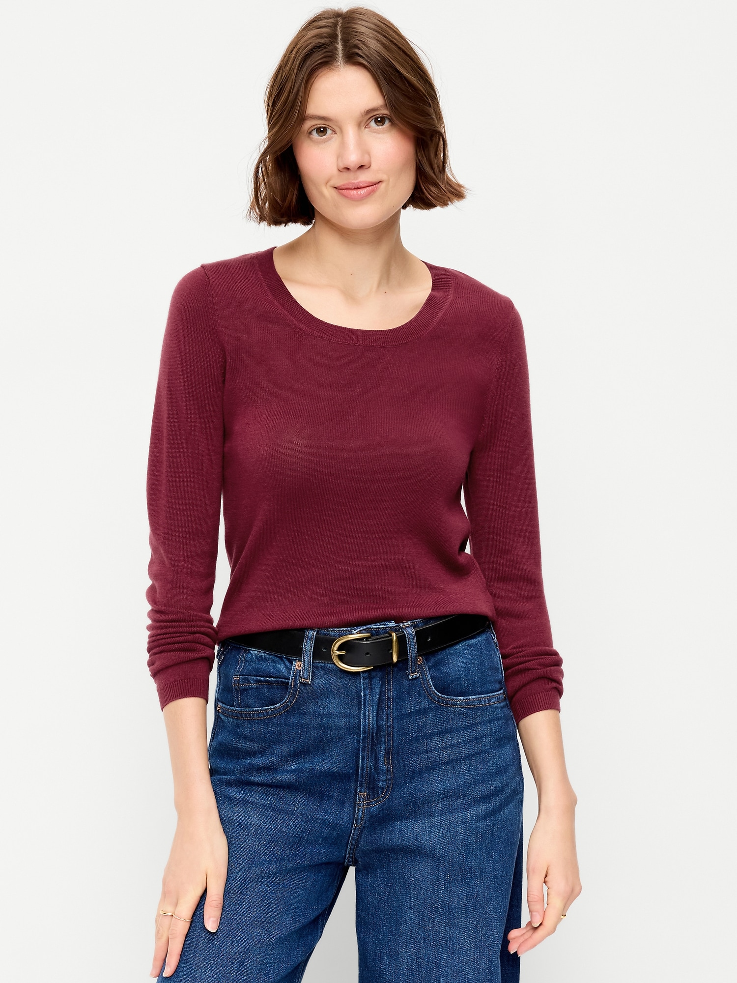 Fitted Scoop-Neck Cropped Jersey Sweater