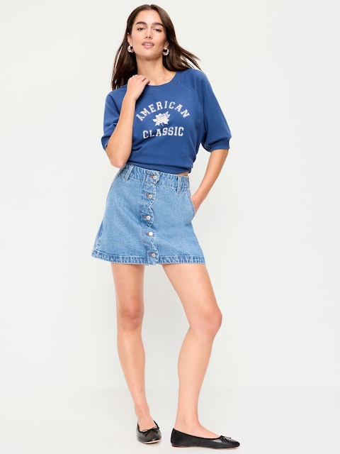 Scalloped-Edge Button-Down Mini Skirt