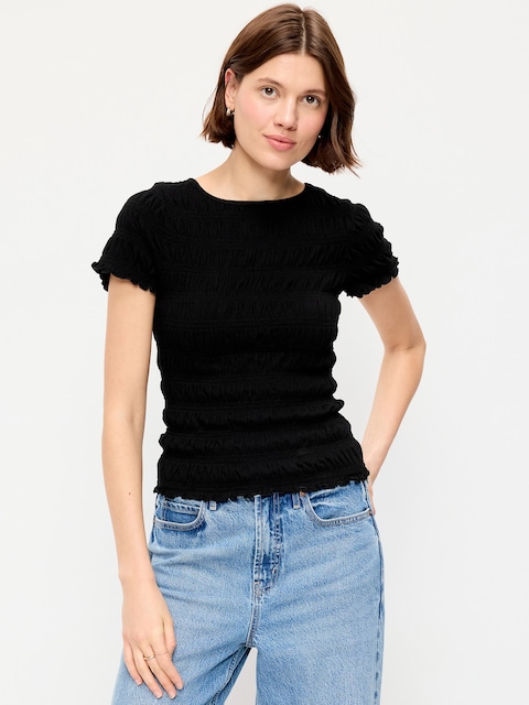 HAUT SMOCKÉ À COL FENDU