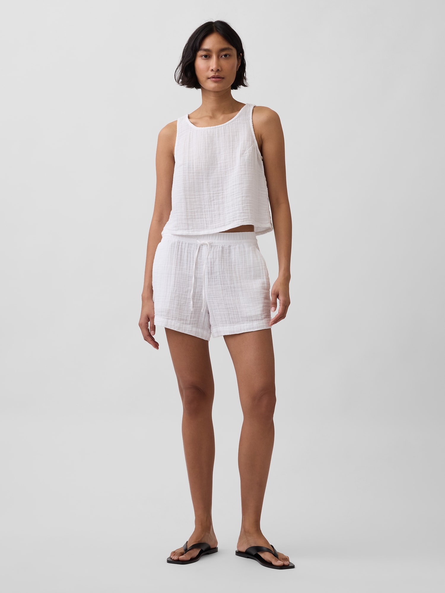 SHORT CONFORT EN GAZE DE COTON À TAILLE MI-HAUTE DE 10 CM