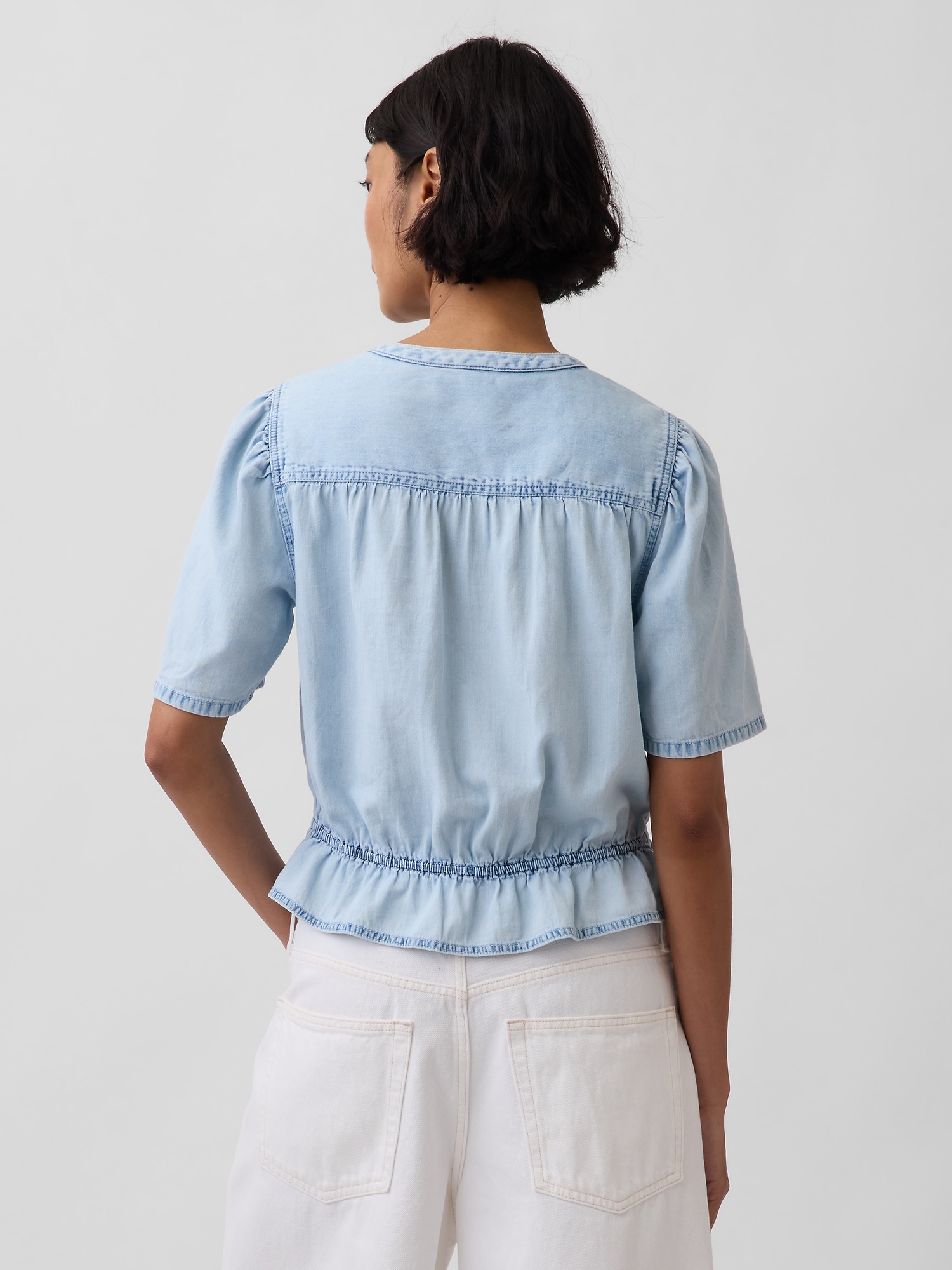 Denim Peplum Crop Top