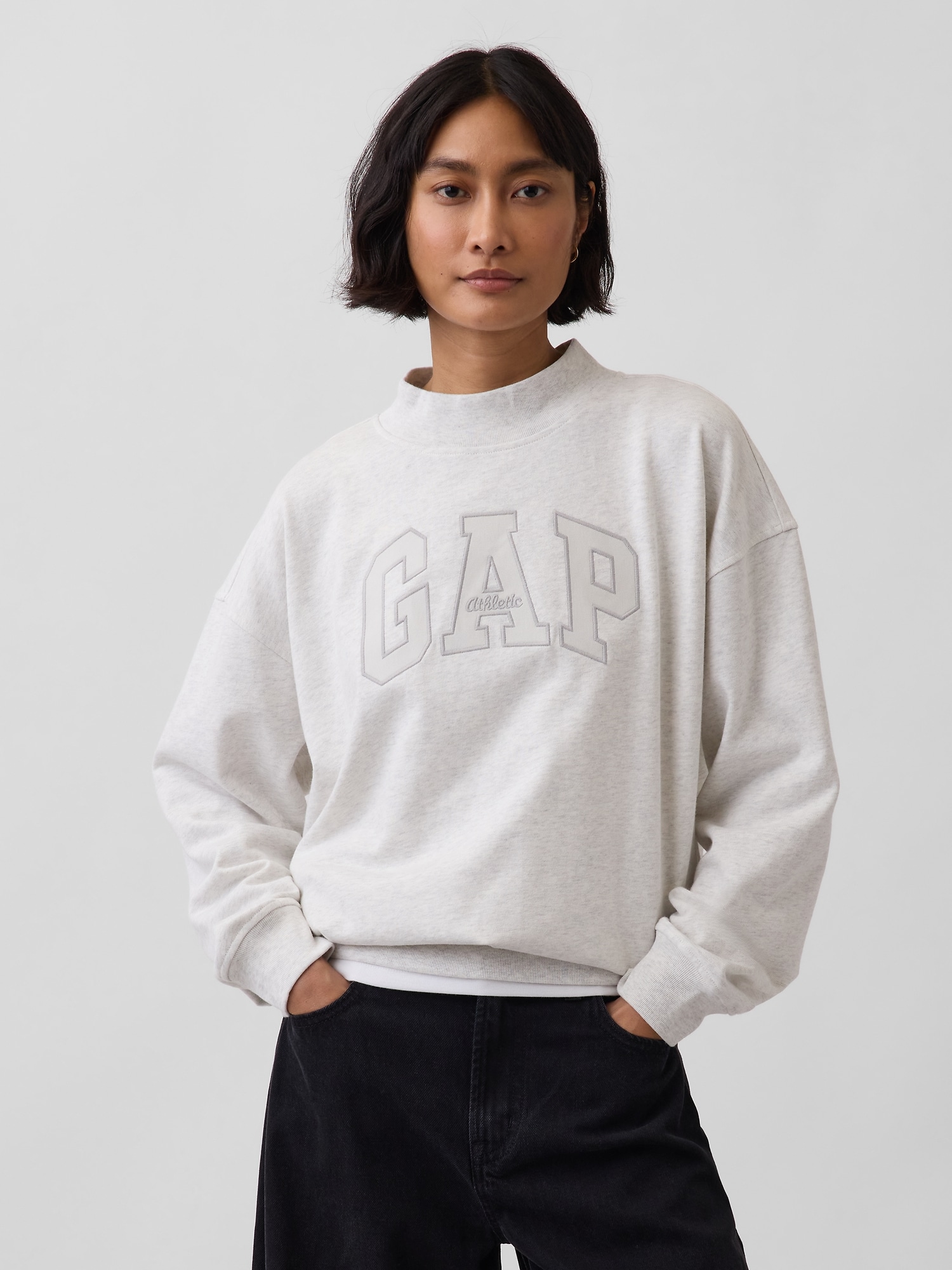 VintageSoft Terry Oversized Mockneck Logo Sweatshirt