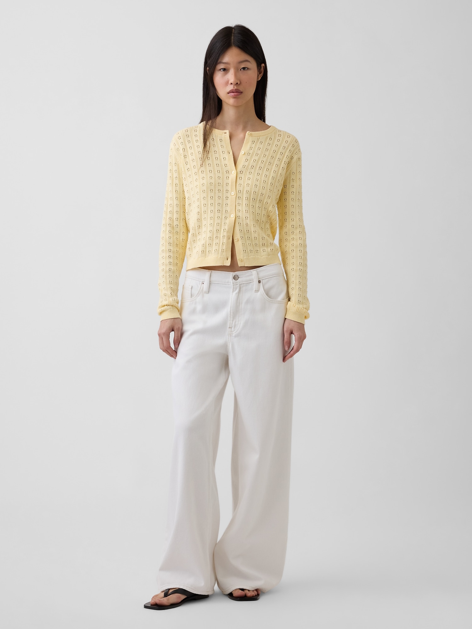 コットン100% ポインテール クロップドカーディガン-1