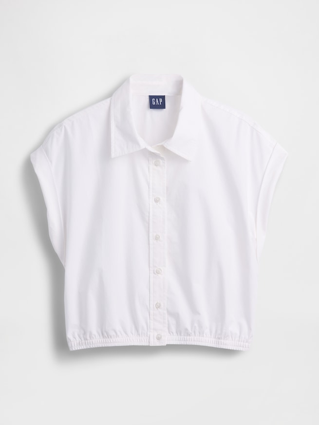 ポプリン キャップスリーブ クロップドシャツ-4