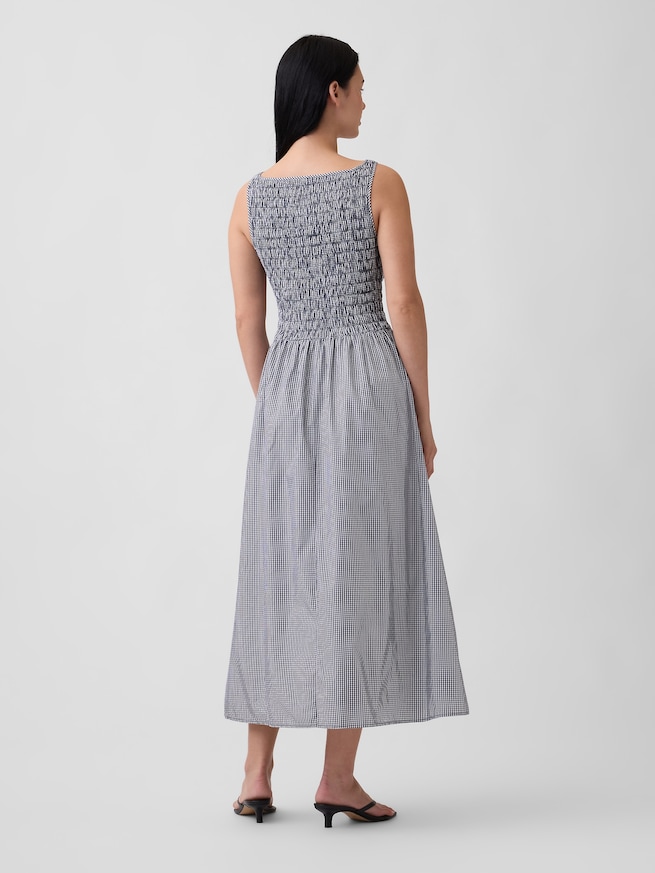 スモッキングギャザー ボートネック マキシワンピース-1