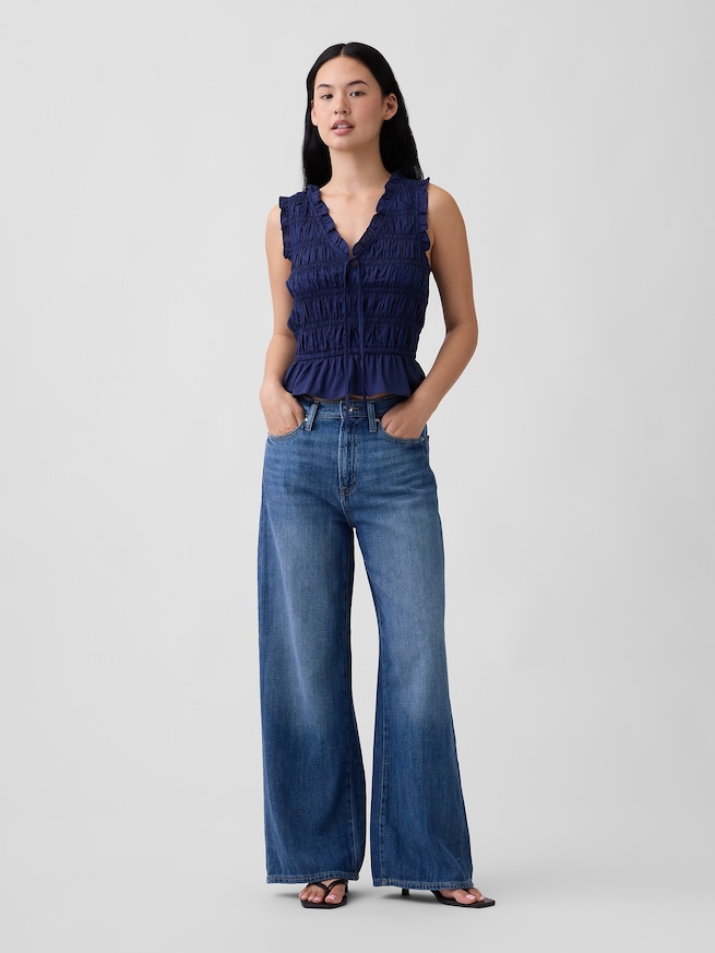 スモッキングギャザー ノースリーブトップス-2