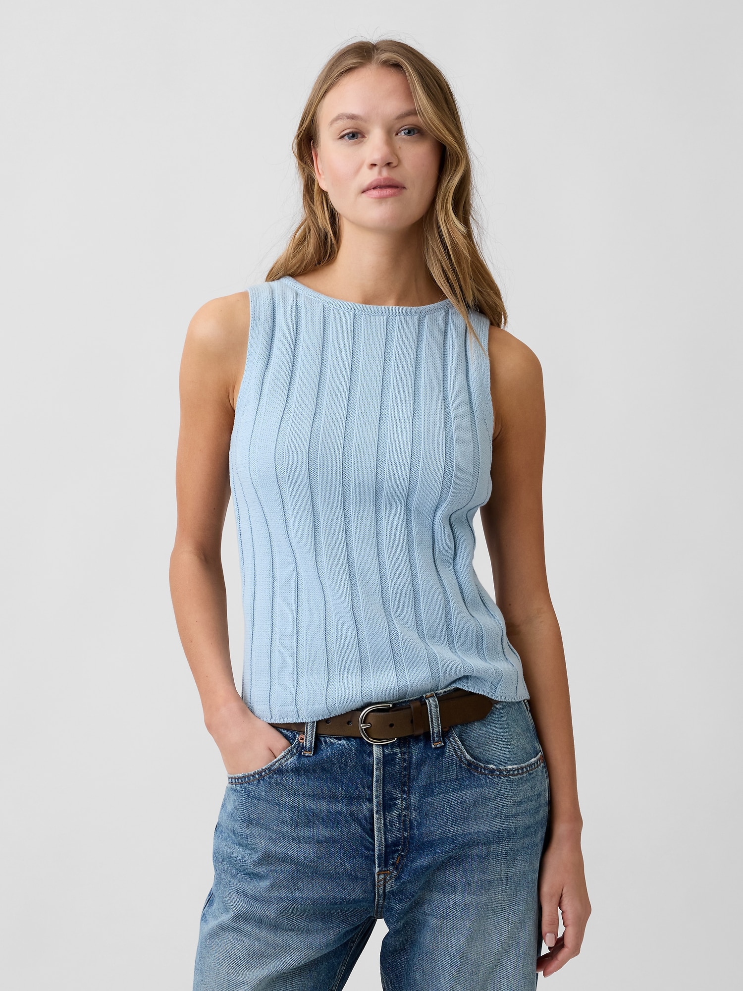 Relaxed Ribbed Boatneck Tank Top