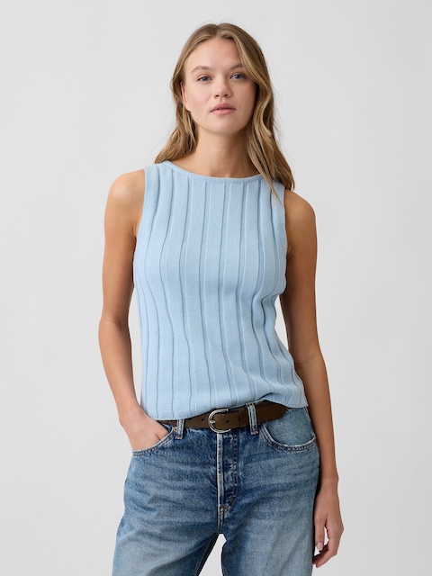 Relaxed Ribbed Boatneck Tank Top