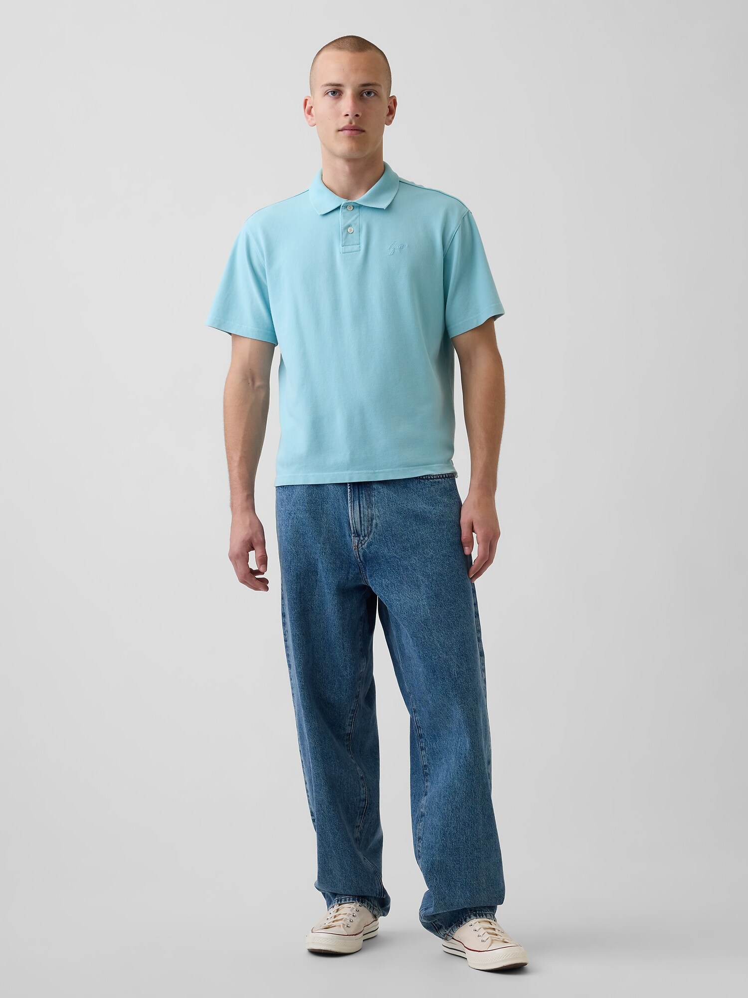 リラックスフィット ピケ クロップド ポロシャツ-1