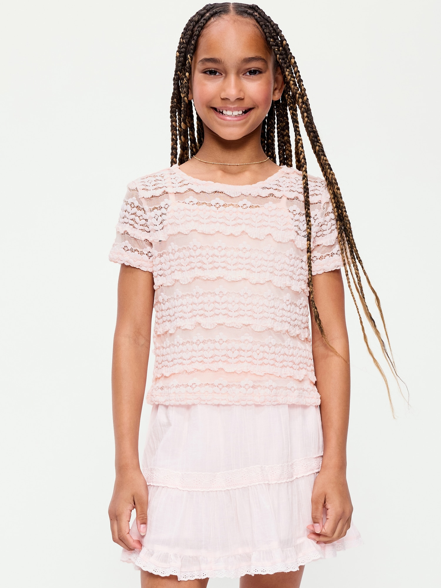 2-in-1 Short-Sleeve Cami Lace Top for Girls
