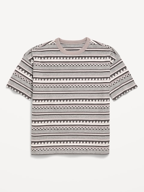 Oversized Short-Sleeve Textured Striped T-Shirt for Boys