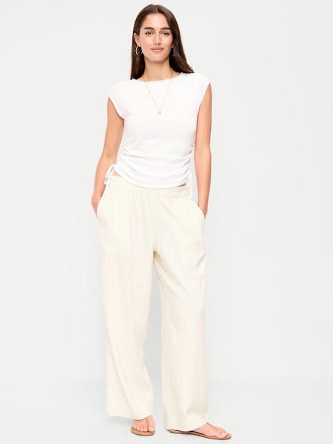 High-Waisted Linen-Blend Super Wide-Leg Pants