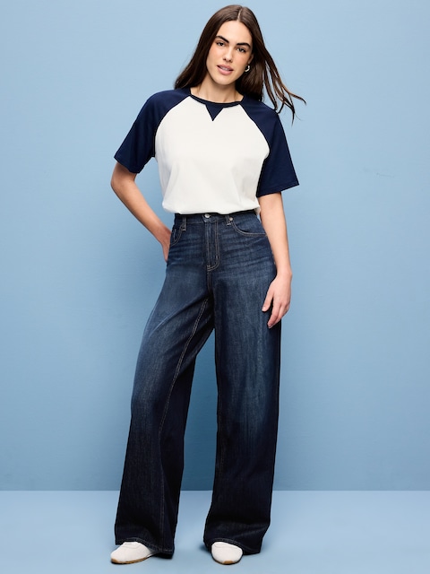High-Waisted Baggy Wide-Leg Stretch Jeans