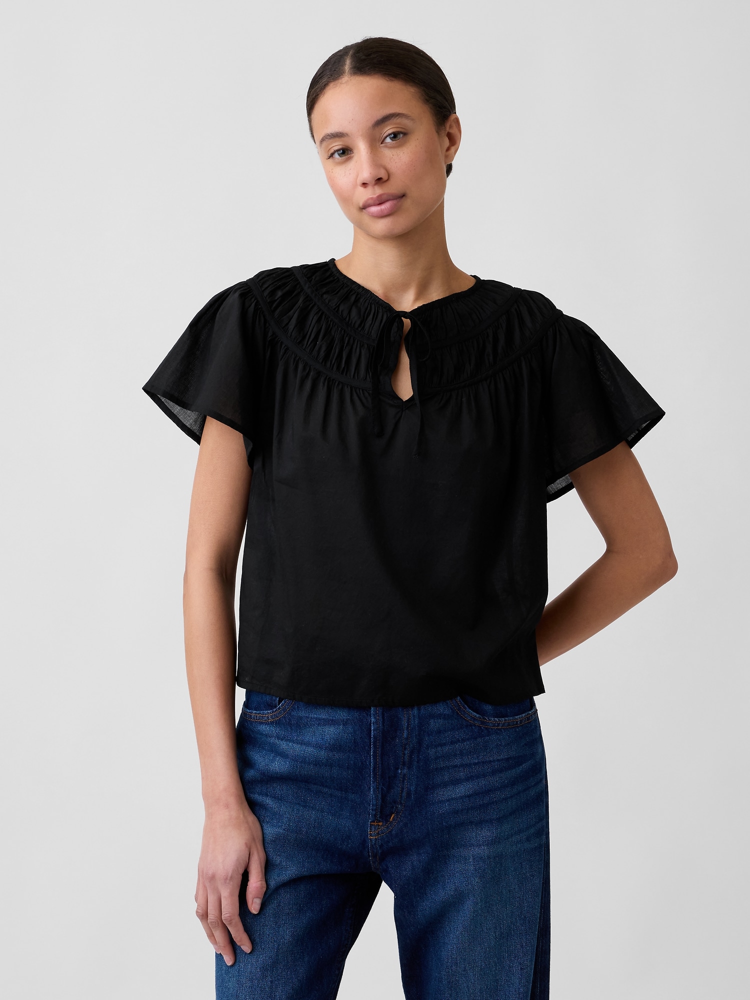 Splitneck Flutter Sleeve Top