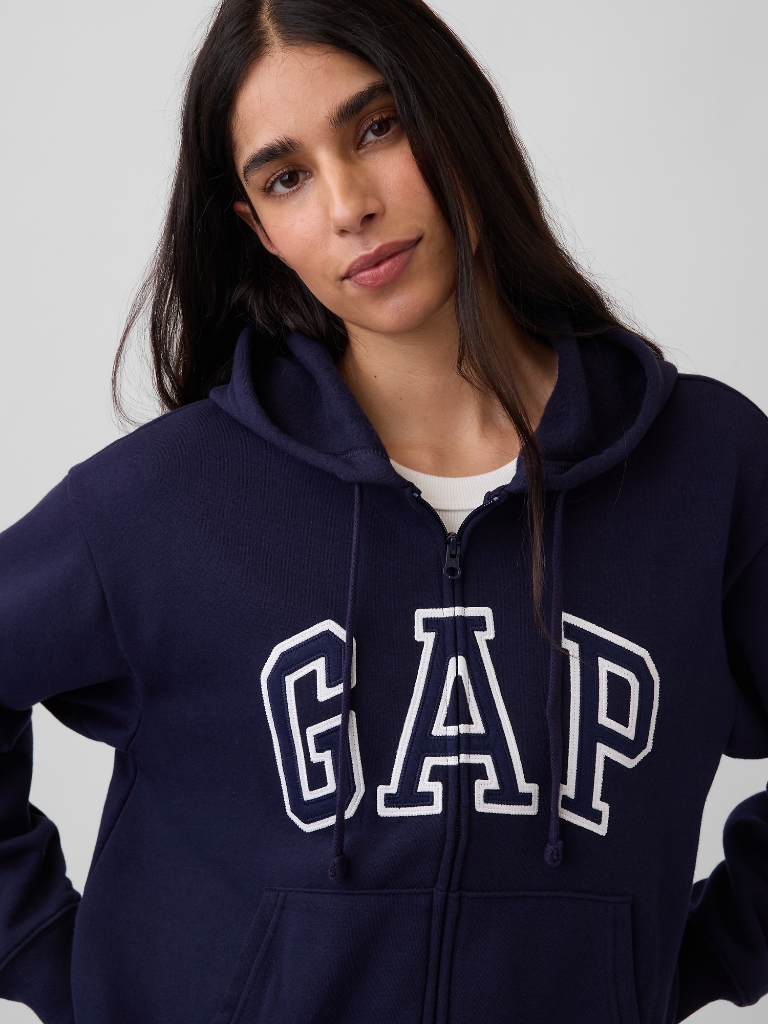 リラックスフィット GAPロゴ ジップアップパーカー-3