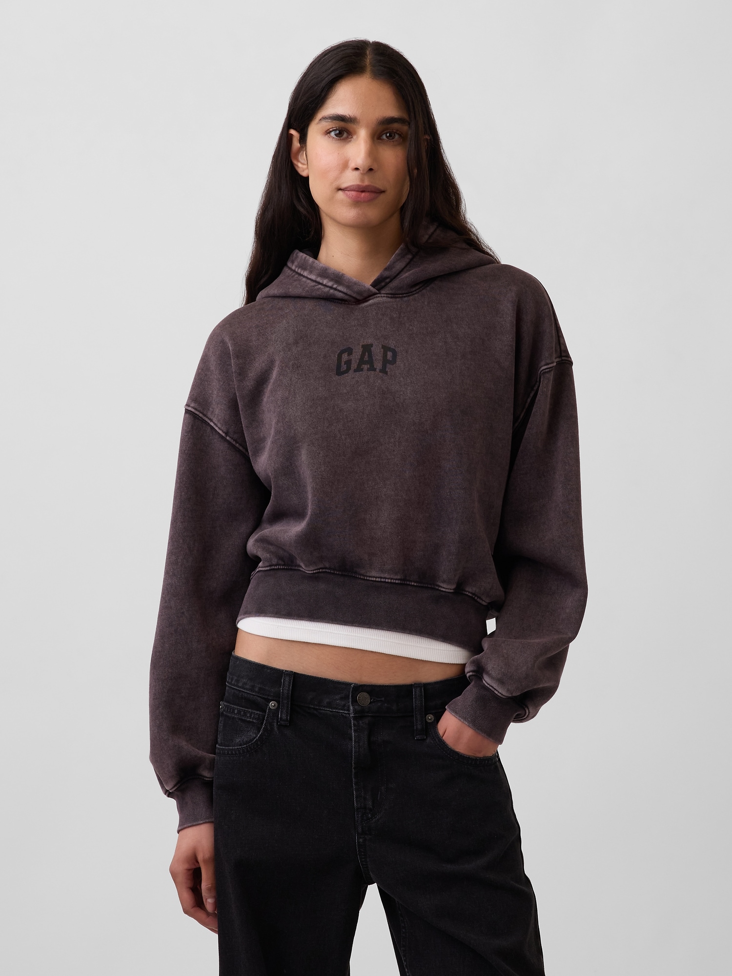 VintageSoft Crop Logo Hoodie