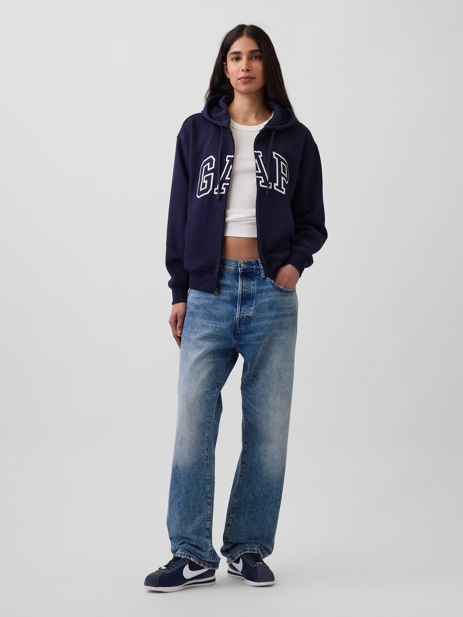 リラックスフィット GAPロゴ ジップアップパーカー-1