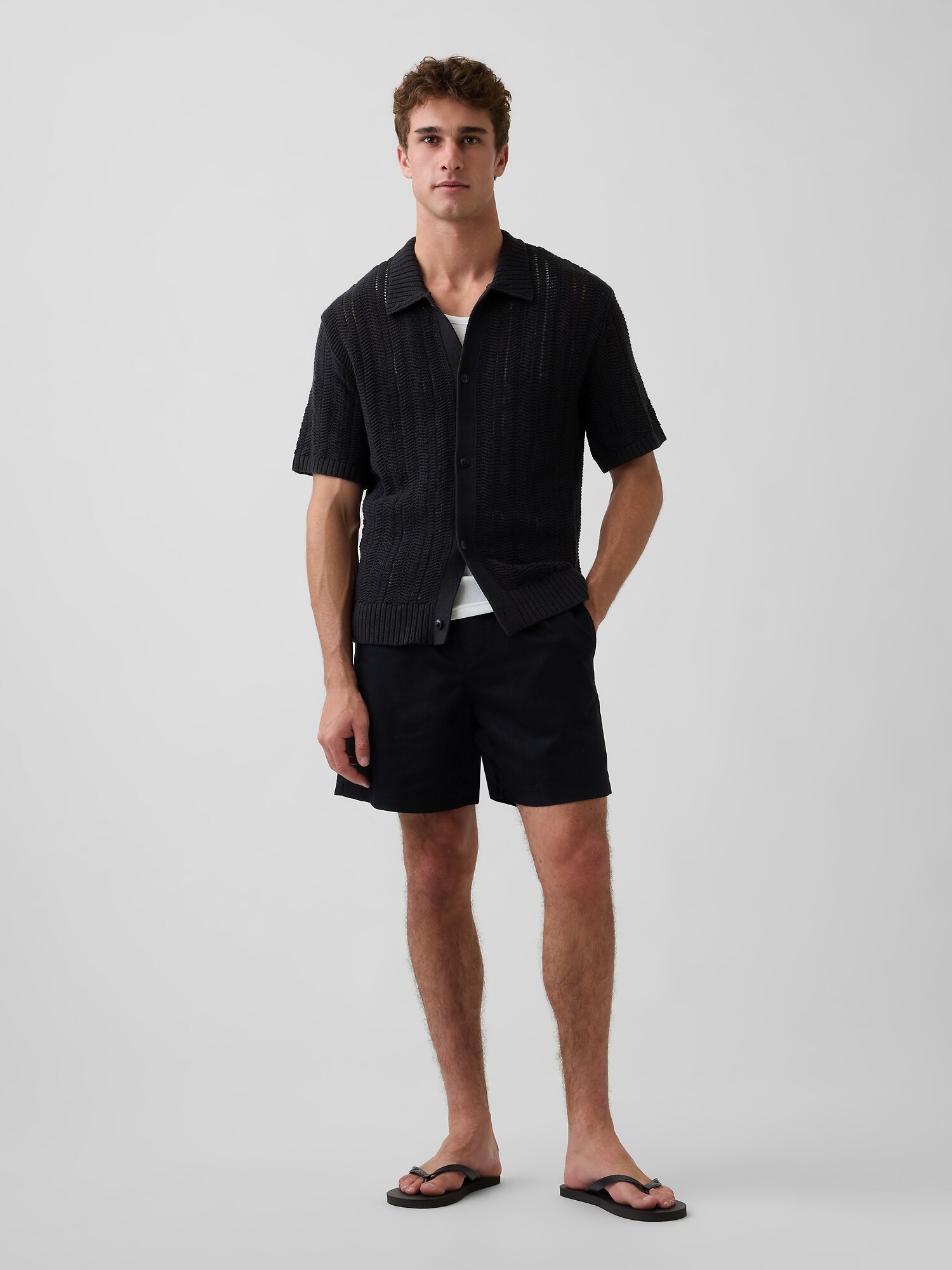 ヘリンボーン クロシェ ニットシャツ-1