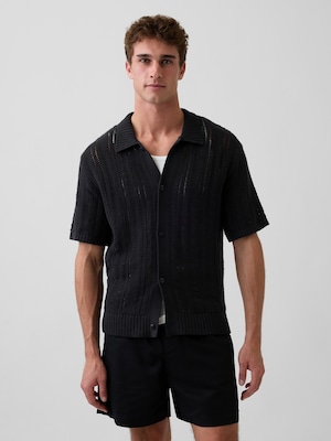 ヘリンボーン クロシェ ニットシャツ