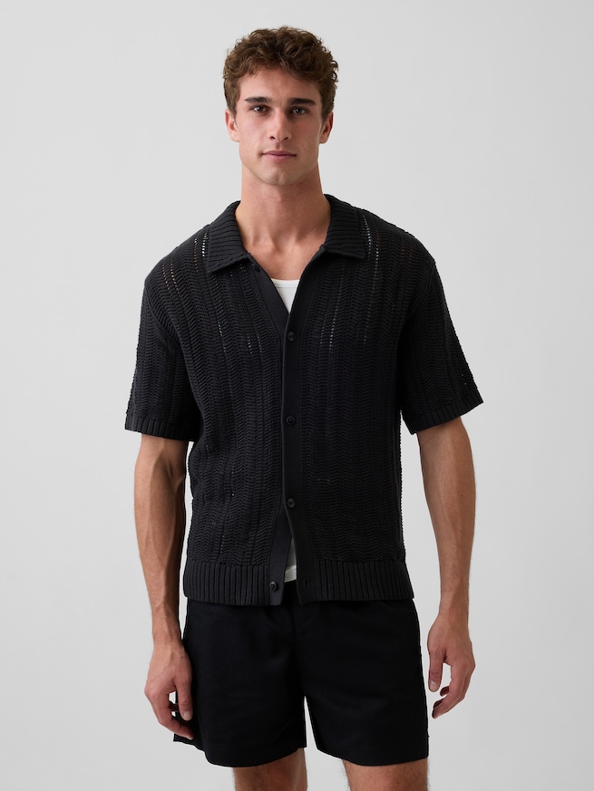 ヘリンボーン クロシェ ニットシャツ-0