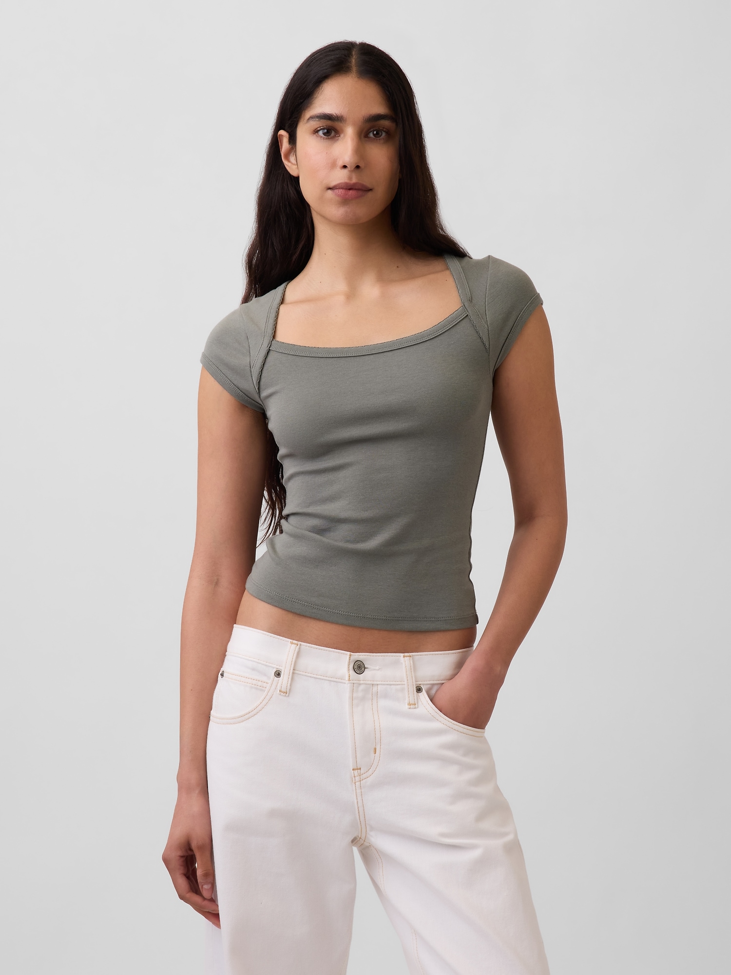 Modern Square-Neck Crop T-Shirt