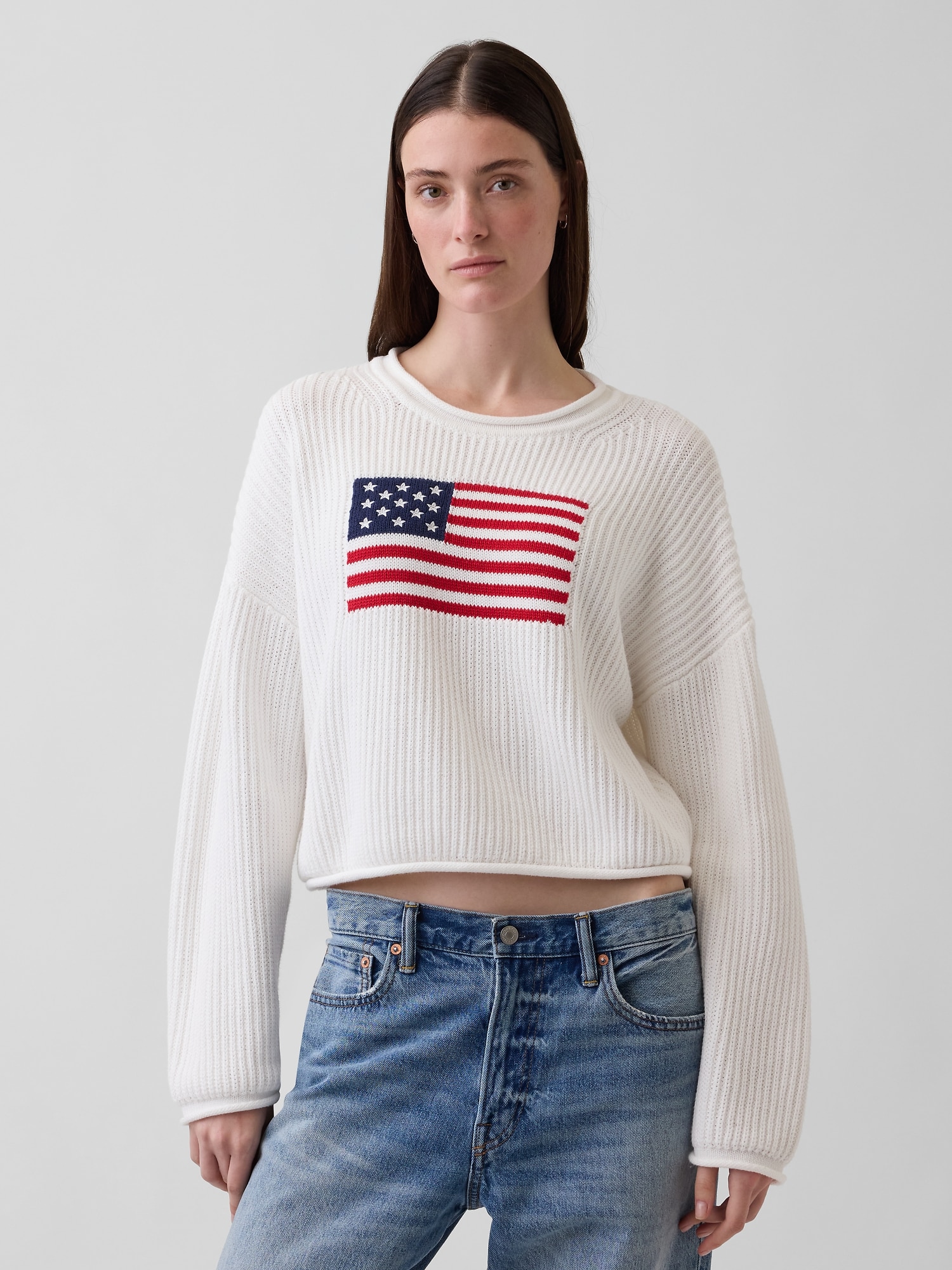 Oversized Americana Crop Sweater