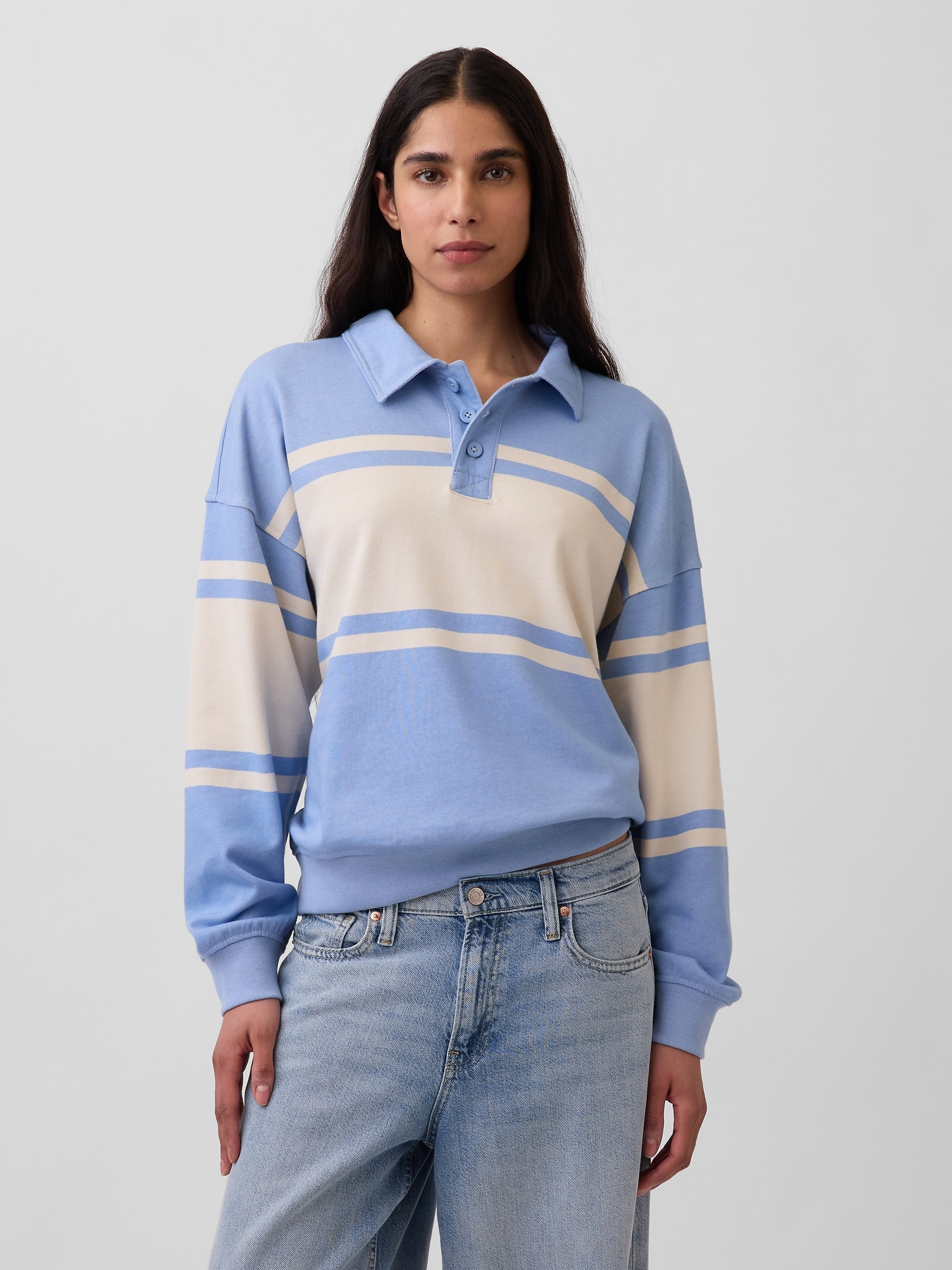 French Terry Oversized Polo Shirt Sweatshirt