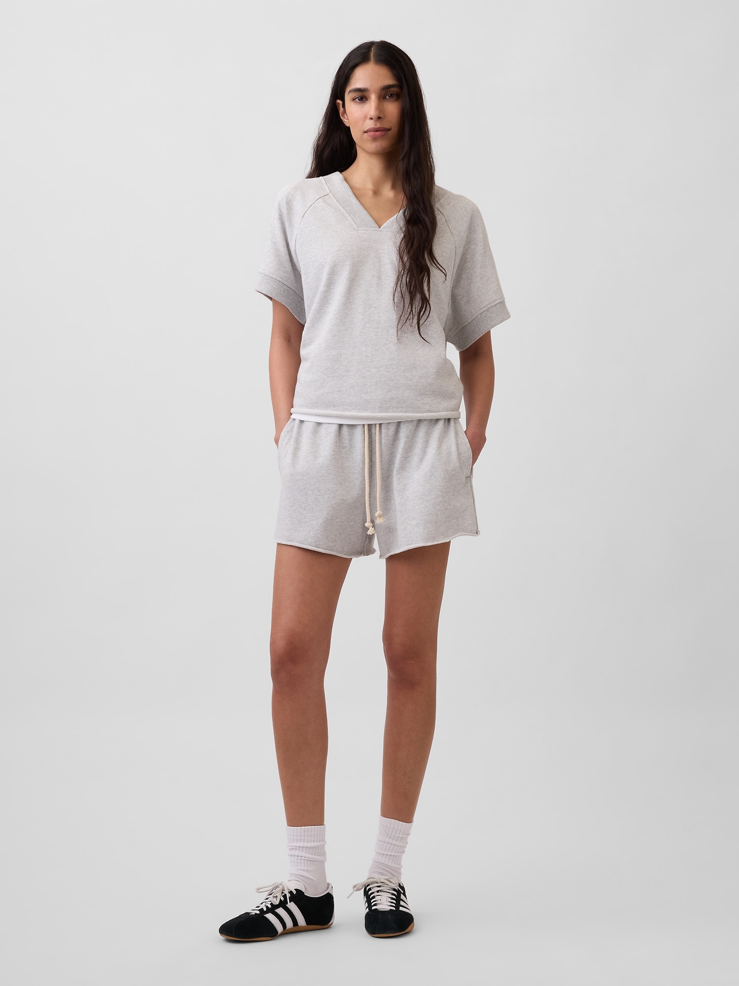 French Terry Oversized V-Neck Sweatshirt