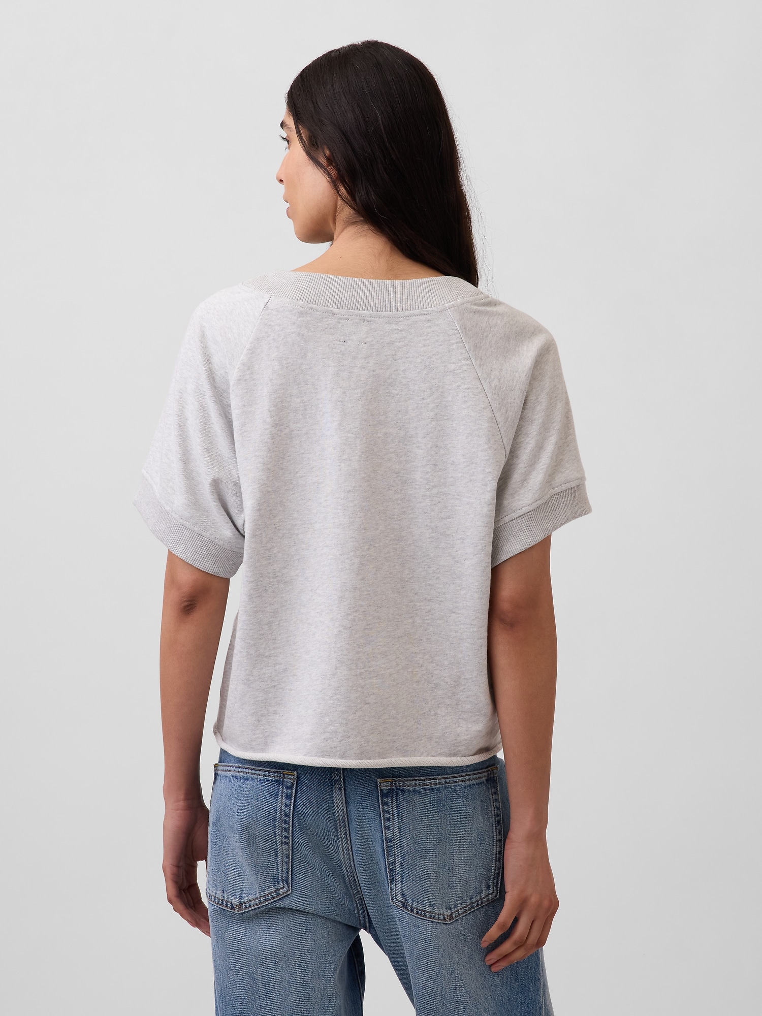 French Terry Oversized V-Neck Sweatshirt