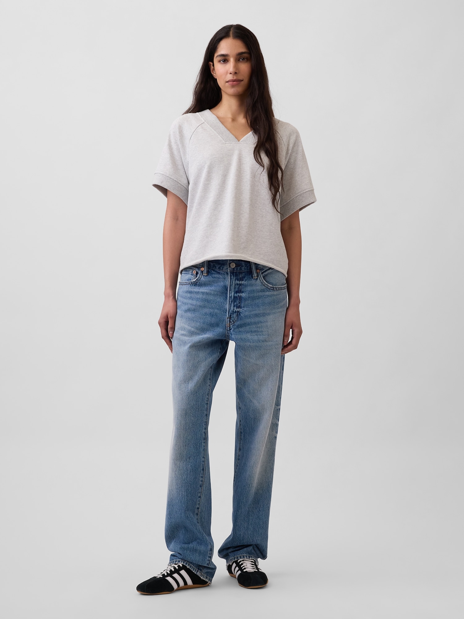 French Terry Oversized V-Neck Sweatshirt