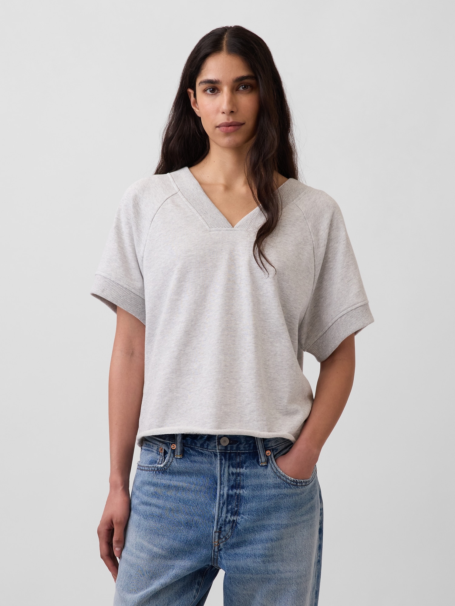French Terry Oversized V-Neck Sweatshirt