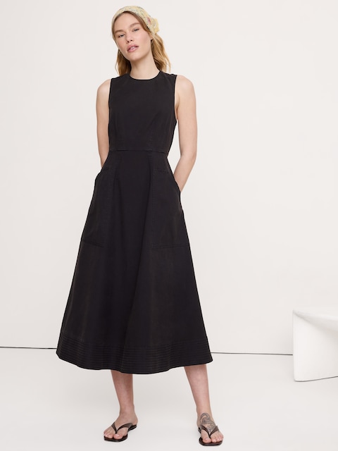 ROBE LONGUE EN TOILE DE COTON AVEC POCHE UTILITAIRE