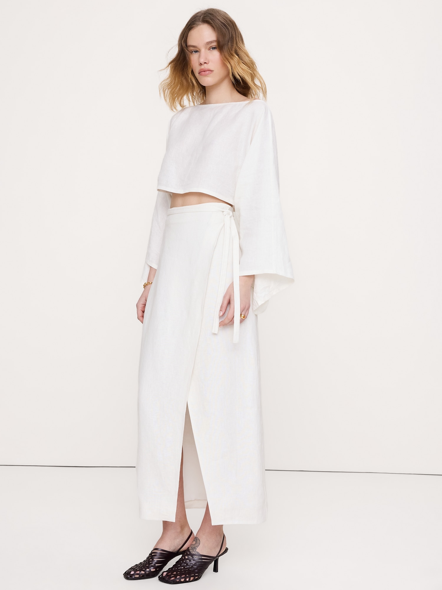 リネン ラップ マキシスカート-0