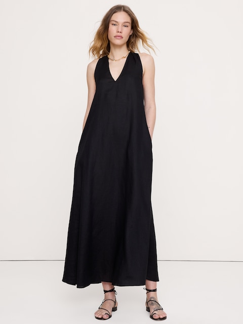 ROBE LONGUE À ENCOLURE BAIN DE SOLEIL EN LIN