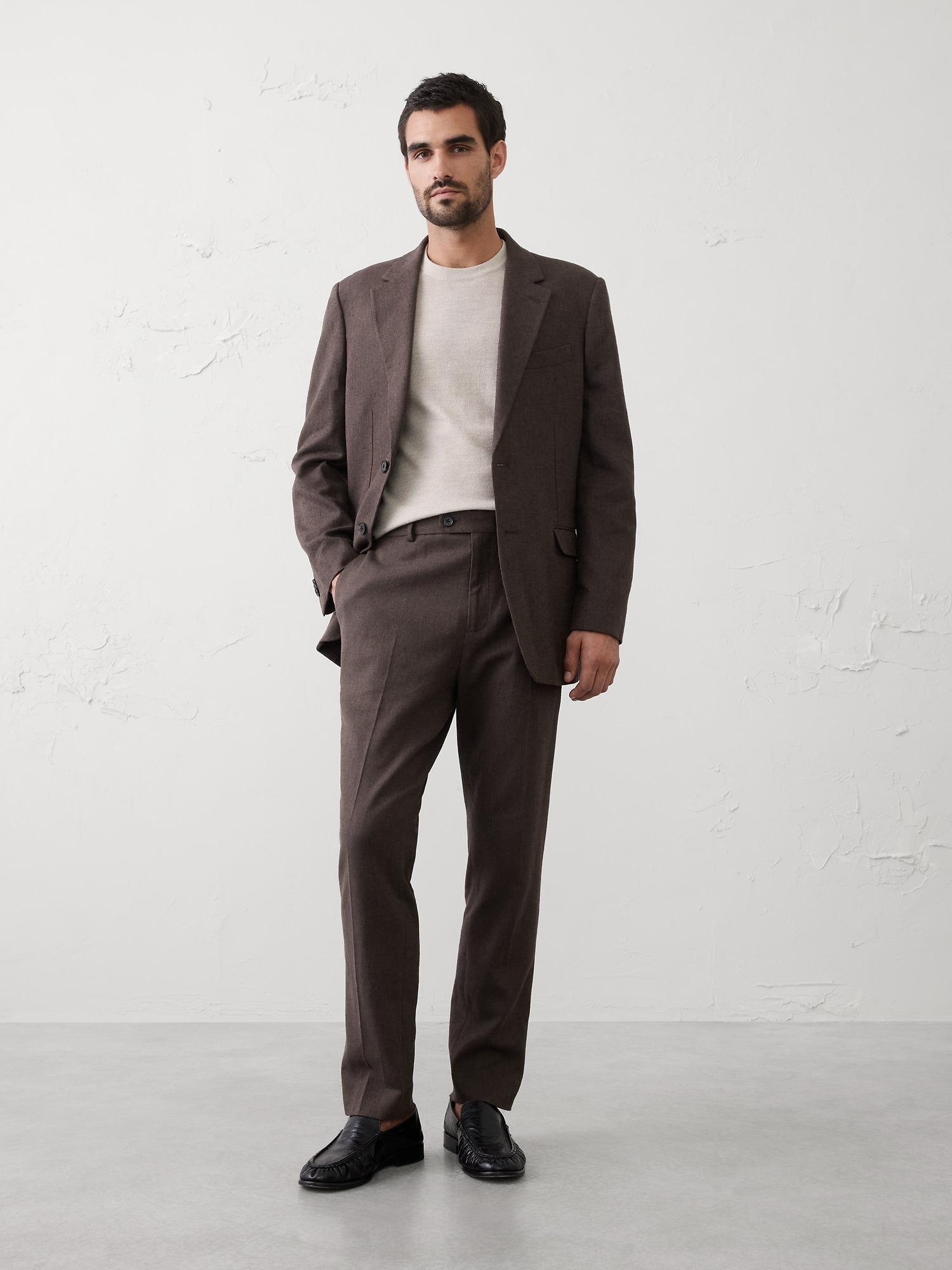 Linen-Blend Herringbone Suit Trouser