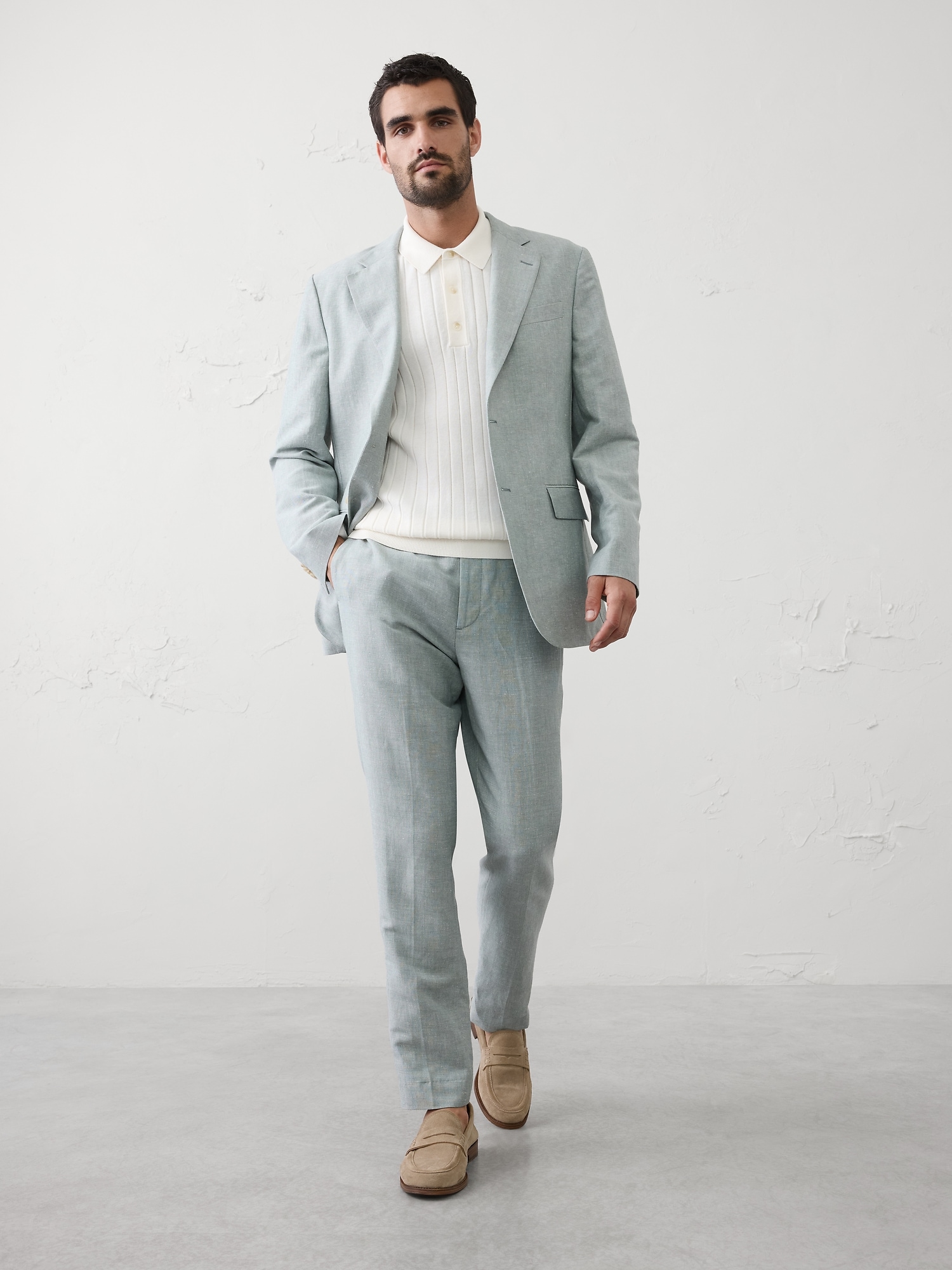 Linen-Blend Mineral Suit Trouser