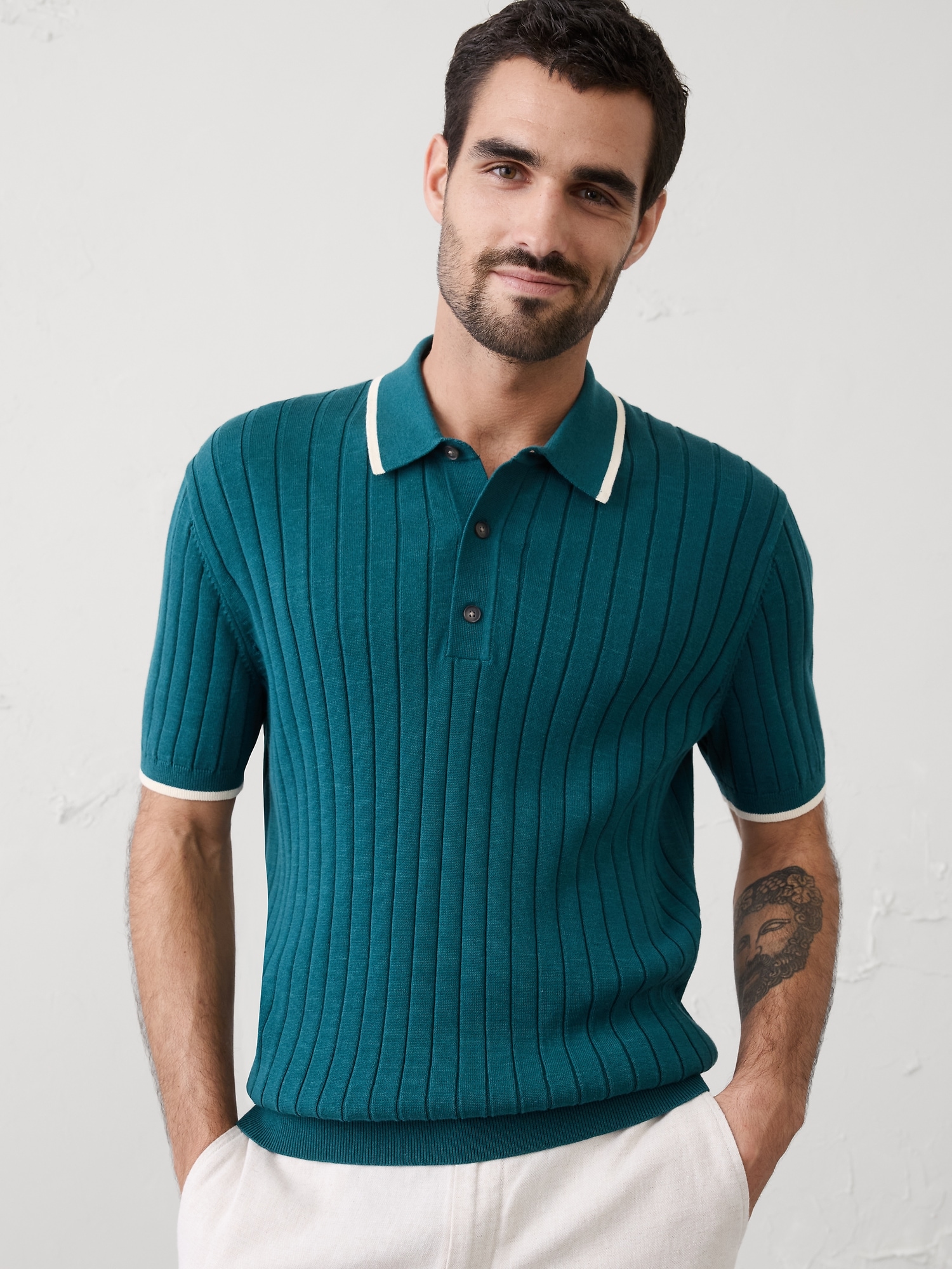 Slim-Fit Wide-Ribbed Sweater Polo