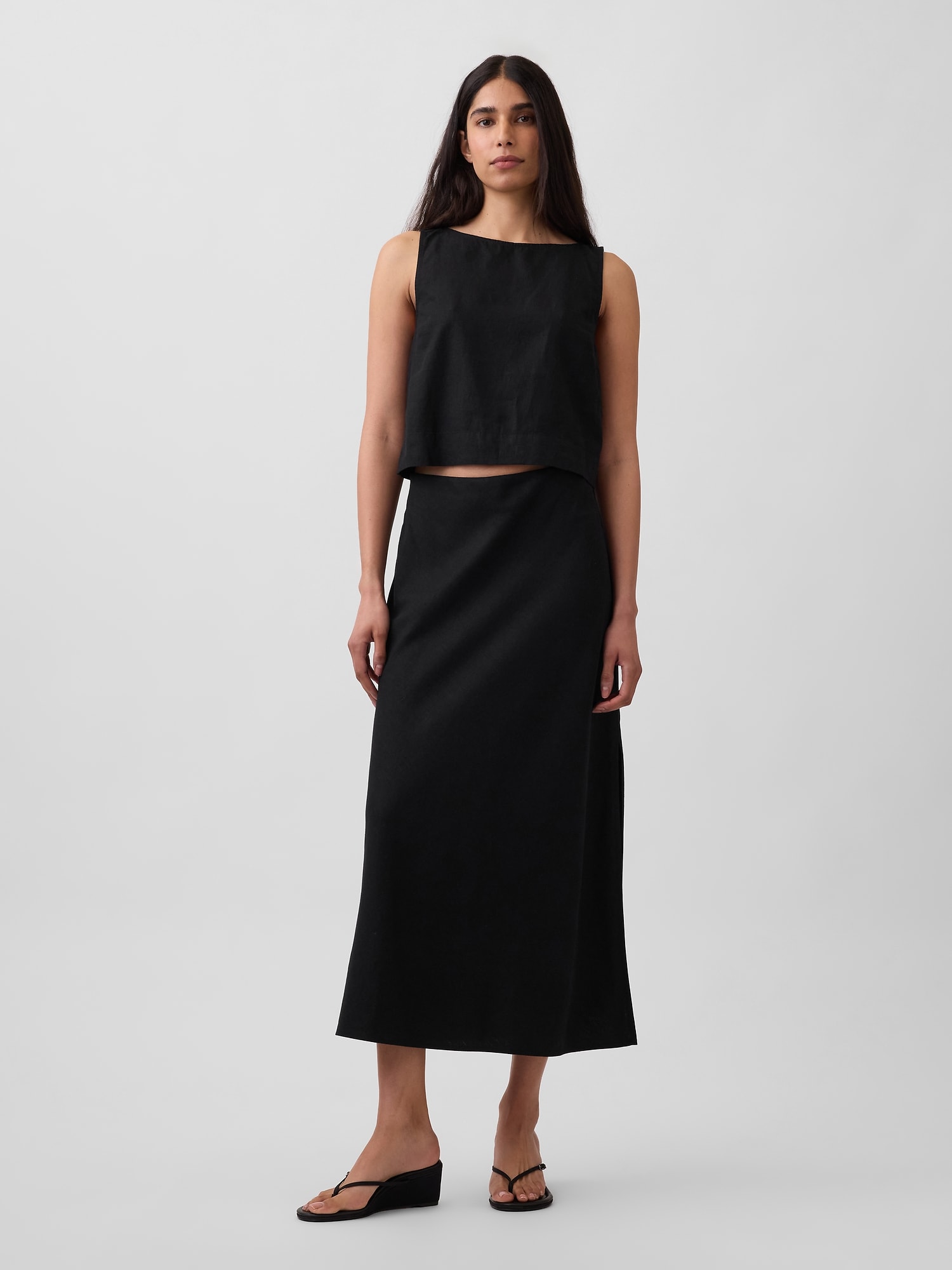 リネンブレンド クロップド シェルタンクトップ-1