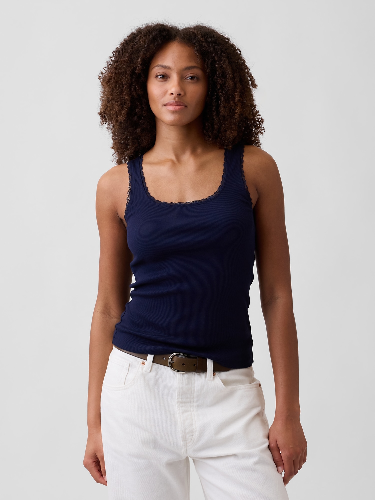 Ribbed Lace-Trim Tank Top