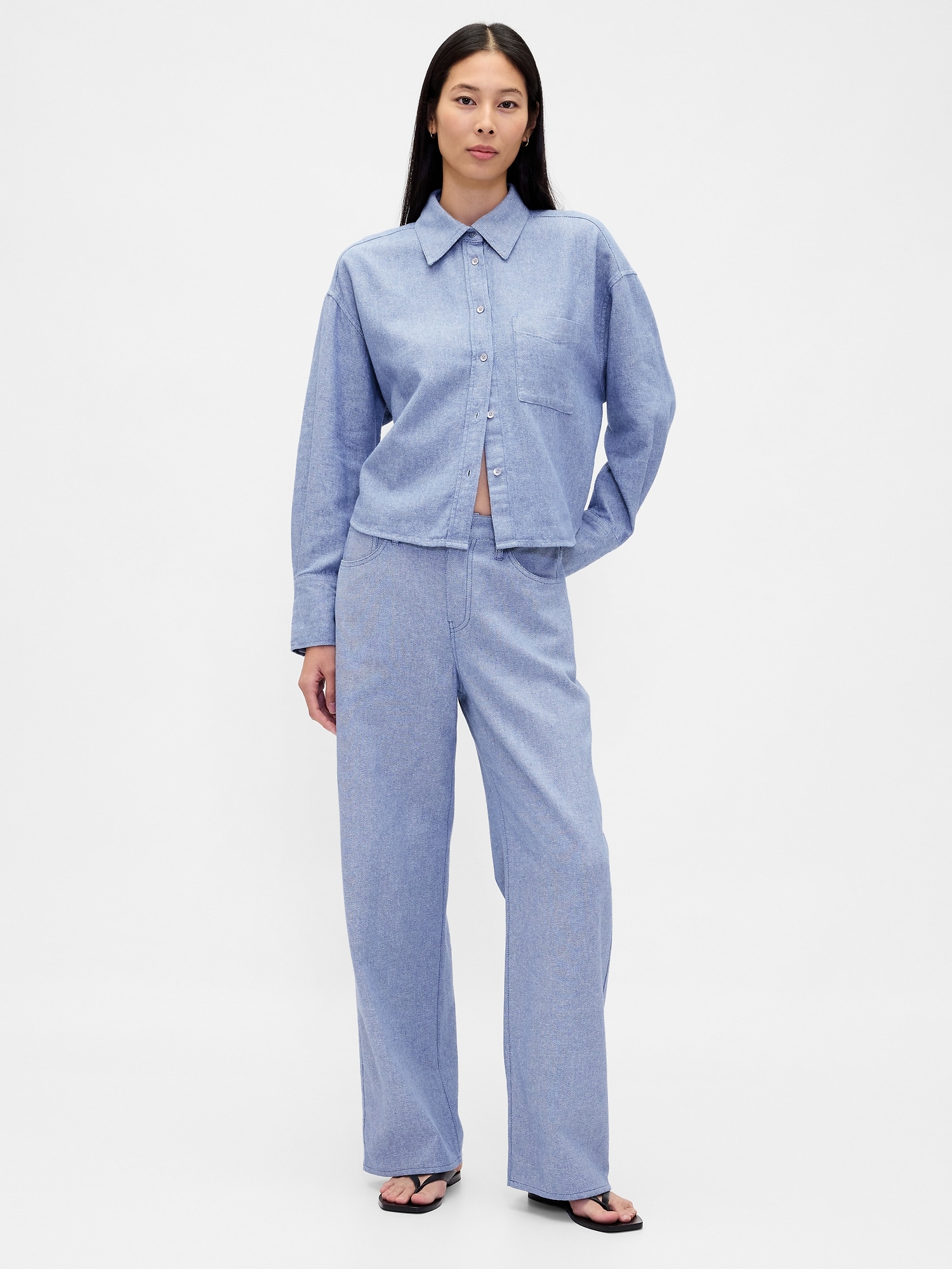 PANTALON JAMBE LARGE EN COTON ET EN LIN