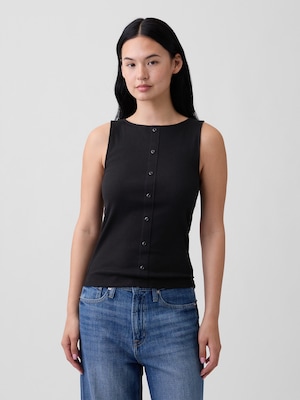 リブ ボタンアップ タンクトップ