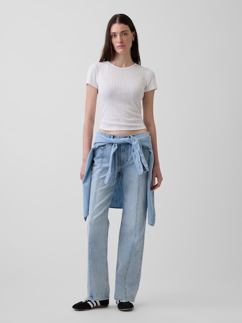 Mid Rise Seamed Relaxed Straight Jeans